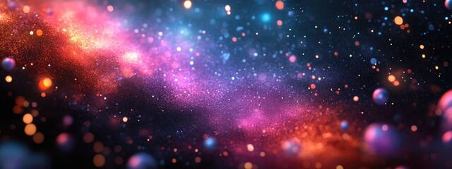 Leinwandbilder - Through space starfield abstract particles and neon rays background in a 3D cartoon rendering