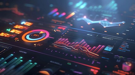 Wall Mural - futuristic data interface visualization with digital screen statistical chart graphs for data analys