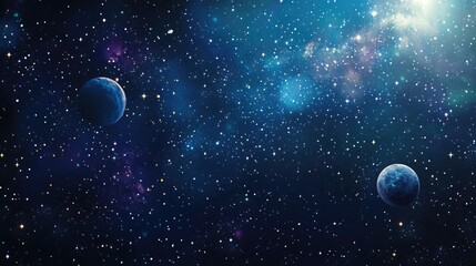 Wall Mural - 2D illustration featuring a vast deep space scene with bright stars planets and moons Various creative backdrops inspired by science fiction showcasing alien solar systems and a realistic cosmic b