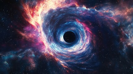 Wall Mural - black hole with nebula over colorful stars and cloud fields in outer space depicted in a 3d cartoon 