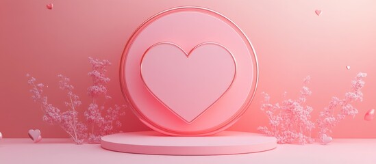 Poster - Minimal heart shaped background mockup podium Pedestal scene for product display 3D rendering