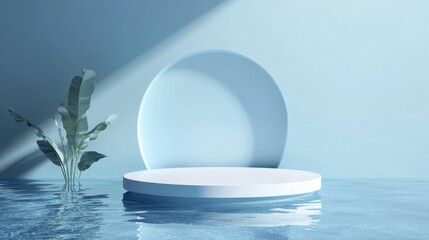 Poster - Floating podium exhibition stand on a water surface 3D illustration