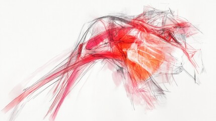 Wall Mural - Abstract red and gray fractal art with a dynamic, swirling, and flowing design on a white background.