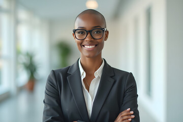 beautiful bald business black woman	