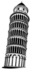 Wall Mural - leaning tower of pisa black and white vector silhouette design set - italian landmark monochrome outline