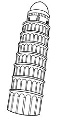 leaning tower of pisa black and white vector silhouette design set - italian landmark monochrome outline