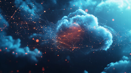A modern cloud technology background, featuring an integrated digital web concept with interconnected elements and a sleek, futuristic design.