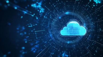 A modern cloud technology background, featuring an integrated digital web concept with interconnected elements and a sleek, futuristic design.