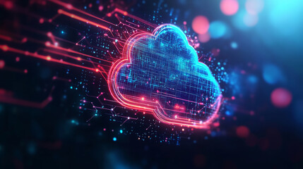 A modern cloud technology background, featuring an integrated digital web concept with interconnected elements and a sleek, futuristic design.