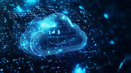A modern cloud technology background, featuring an integrated digital web concept with interconnected elements and a sleek, futuristic design.