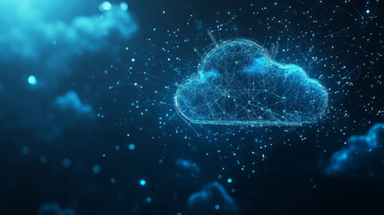 A modern cloud technology background, featuring an integrated digital web concept with interconnected elements and a sleek, futuristic design.