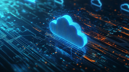 A modern cloud technology background, featuring an integrated digital web concept with interconnected elements and a sleek, futuristic design.