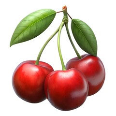 Wall Mural - A vibrant 3D illustration of three ripe Surinam cherries. showcasing their glossy red skin and lush green leaves.