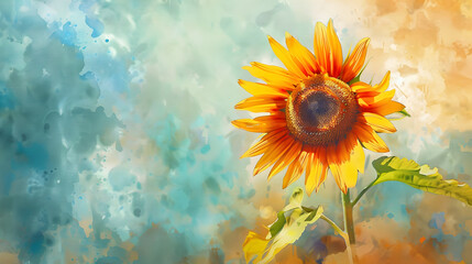 Wall Mural - Sunflower Summer Watercolor painting style