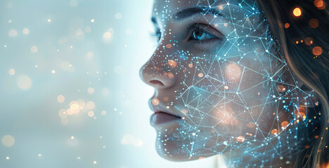 Leinwandbilder - Cybernetic augmentation through advanced interfaces close up, focus on, copy space Bold and futuristic, enhancing human experience Double exposure silhouette with connected technology. Generative AI.