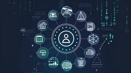 Wall Mural - abstract digital network graphic with icon connection point elements for futuristic modern technolog