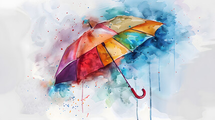 Poster - Umbrella rainy season Watercolor painting style