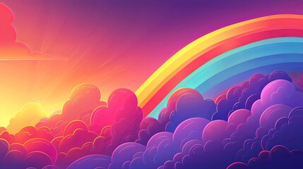 Wall Mural - Abstract Sunset with Rainbow and Clouds