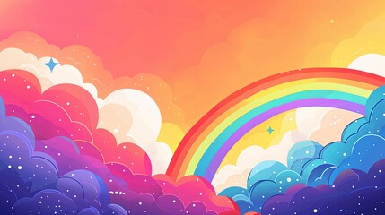 Wall Mural - Rainbow and Clouds Against a Sunset Sky