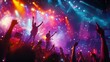 © CYBERUSS - Live Music Performance, High resolution image of a rock band performing on stage, with vibrant stage lights, a cheering crowd, and an electric atmosphere