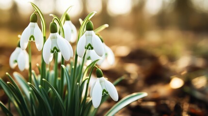 A close-up of white snowdrops, representing hope and purity, ideal for winter and early spring promotions