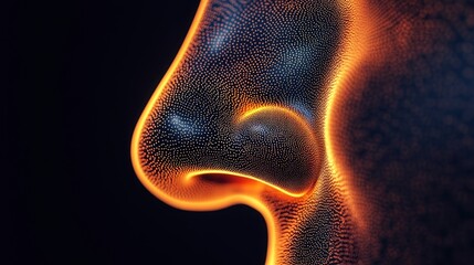 Poster - Close-up of a human nose, rendered in a digital, futuristic style with glowing orange edges against a black background.