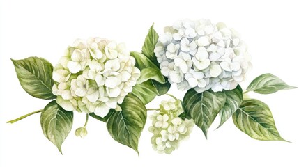 Elegant Watercolor Hydrangeas: A Delicate Botanical Illustration of Nature's Beauty