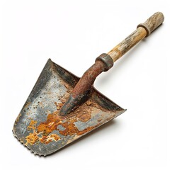 Wall Mural - A rusty old shovel with a wooden handle isolated 