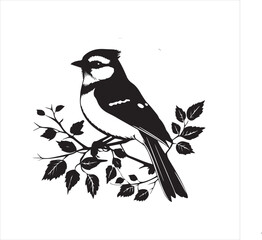 bird, vector, branch, animal, illustration, nature, tree, birds, silhouette, design, art, winter, cu
