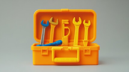 Yellow Tool Box with Wrenches and Screwdriver