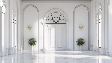 Wall Mural - White hall background in modern classic style with luxurious arched door