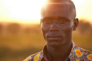 Wall Mural - Portrait of a person in vibrant kenyan attire at sunset AI