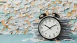 © Cherrin - Close-up of a clock face obscured by overlapping official forms and stamps, time buried under bureaucracy, clock, bureaucracy