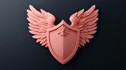 Wall Mural - Pink Shield with Wings on Dark Background.