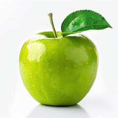 Poster - green apple with leaf isolated on white background 