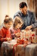 © Ninoshik - A watercolor of a family wrapping gifts together for Christmas
