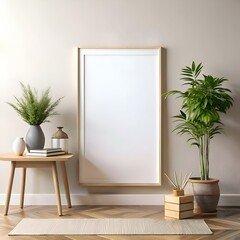 Wall Mural - Blank canvas mockup with modern minimalist decor.