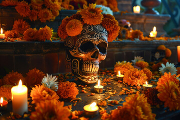 Beautiful greeting card with bright holiday composition for happy to joy celebrate dia de muertos