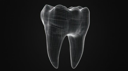 Wireframe model of a human tooth, isolated on black background.