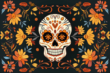 Wall Mural - Beautiful greeting card with bright holiday composition for happy to joy celebrate dia de muertos