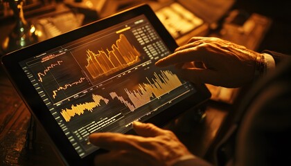 A person analyzing a financial chart on a tablet