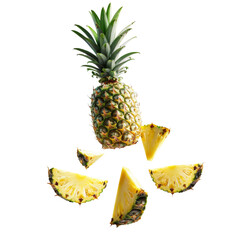 Poster - Pineapple slices flying  in the air isolated on white or transparent background