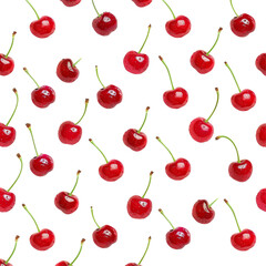 Poster - Red Cherry fresh berry pattern from flat view isolated on white or transparent background