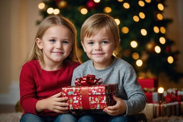 Children with Xmas presents