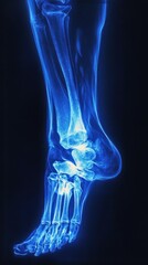 Canvas Print - A glowing blue digital rendering of the bones of the human foot and ankle.