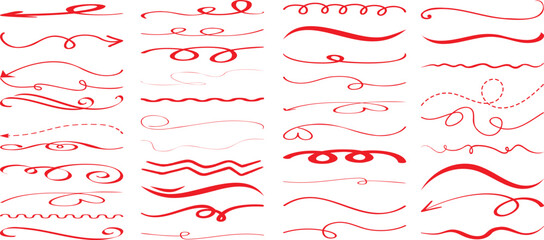 Wall Mural - decorative red swirls, curves, and lines illustration for graphic design, border, divider for artist