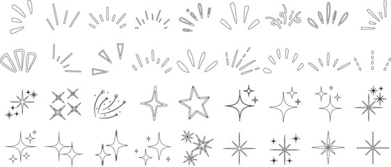 Wall Mural - doodle line sparkle, starburst elements. hand drawn star, sparkle, burst, and shine icons for creati