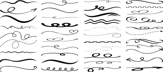 Wall Mural - hand drawn zigzag vector line, swirl, curve, flourishes, arrow, and decorative divider for elegant d