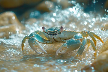 Poster - Blue Crab in Shallow Water with Sun Glare