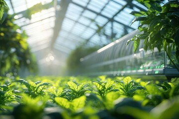 A futuristic greenhouse with automated climate controls, symbolizing a strategy for protecting ecosystems in changing climates